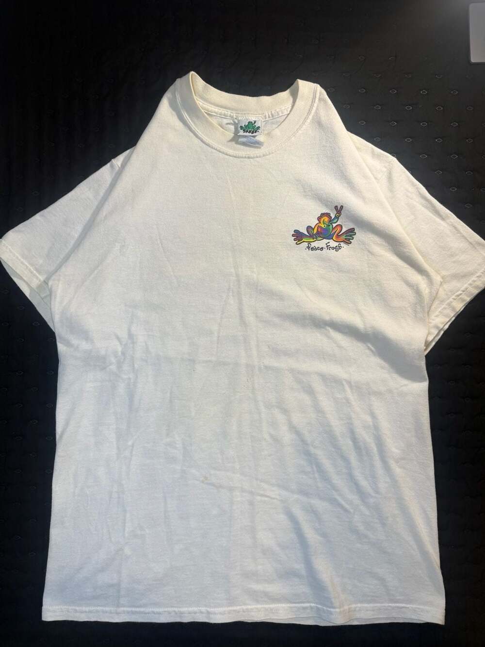 Peace Frogs T-Shirt Size M White Rainbow Peace Sign Frog Graphic